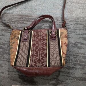 Fossil Brown and Gold Shoulder Bag with Leather Trim